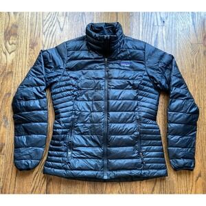 Patagonia Down Sweater Womens Small Black Puffer Jacket Goose Full Zip 84683